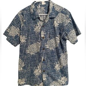 Vintage Hawaiian Palm Wave Shirt Men’s M‎ Blue Short Sleeve Tropical Aloha